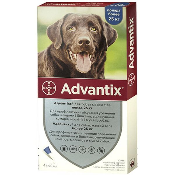 Краплі від бліх і кліщів для собак Адвантікс більше 25 кг Тріплекс 54 170 фото