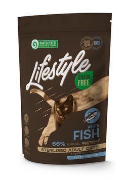 Сухой беззерновой корм для стерилизованных кошек Nature's Protection Lifestyle Sterilised White fish с белой рыбой, 400 г 00-00017946 фото