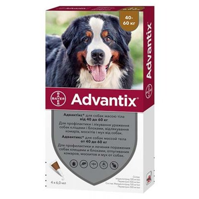 Краплі від бліх і кліщів для собак Адвантікс 40-60 кг 4 піпетки Bayer 156 610 фото