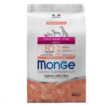 Monge Monoprotein Extra Small Adult сухий корм для собак дрібних порід, з лососем та рисом, 800 г 00-00002663 фото