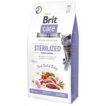 Сухий беззерновий корм для стерилізованих котів із зайвою вагою Brit Care Cat Grain Free Sterilized Weight Control з качкою та індичкою, 7 кг 00-00010133 фото