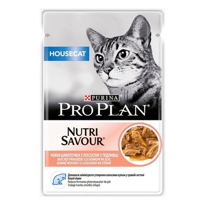 Корм влажный ProPlan Housecat Nutrisavour для кошек, живущих дома с лососем 85 г 12514485 фото