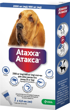Ataxxa (Атакса) протипаразитарні краплі для собак 25-40 кг KRKA, 1 піпетка (4 мл) 00-00007885 фото