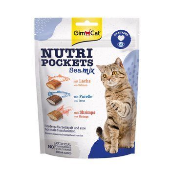 Снеки для кошек GimCat Nutri Pockets морской микс лосось, форель и креветки, 150 г 00-00005463 фото