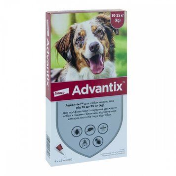 Краплі від бліх і кліщів у собак Bayer Advantix (Адвантікс) 10-25, 4 піпетки по 2,5мл 00-00001637 фото