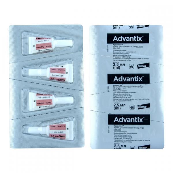 Краплі на холку Bayer Advantix (Адвантікс) для собак вагою 10&ndash;25 кг, 4 піпетки по 2,5 мл 00-00001637 фото