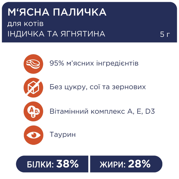 Ласощі для котів Клуб 4 Лапи (Club 4 Paws) Premium, м'ясна паличка з індичкою та ягням, 5 г 00-00003259 фото