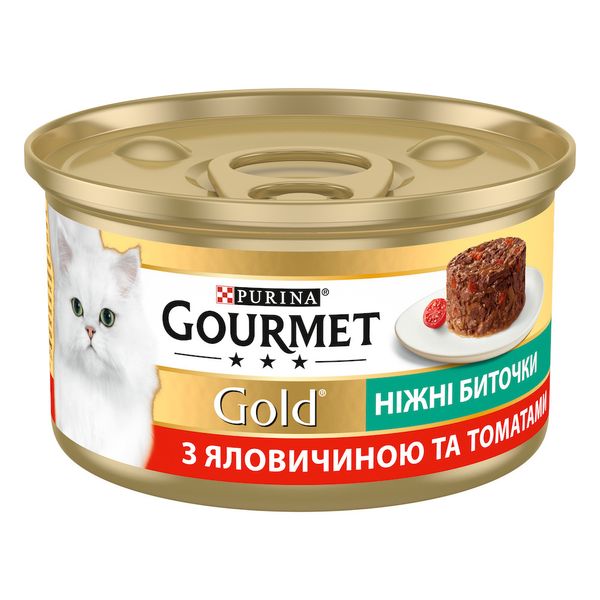 Вологий корм для котів Gourmet Gold з яловичиною та томатами "Ніжні биточки", 85г 00-00000129 фото