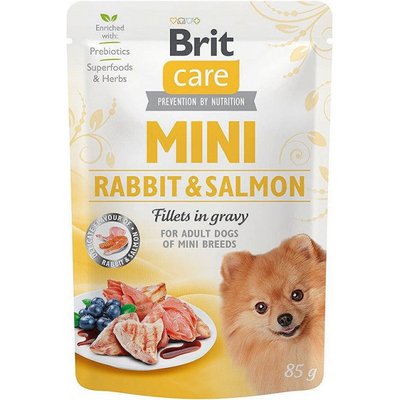Вологий корм для собак Бріт Pate and Meat Mini з філе кролика та лосося в соусі 85 г Brit Care 100218 фото