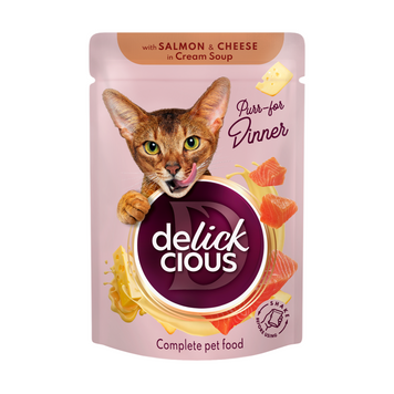 Корм вологий для котів Delickcious з лососем та сиром в крем-супі 85 г СП-00000077 фото