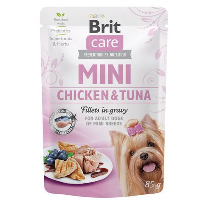 Вологий корм для собак Бріт Pate and Meat Mini з філе курки та тунця в соусі 85 г Brit Care 100217 фото