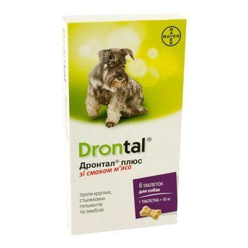 Drontal (Дронтал) Плюс антигельмінтні таблетки для собак Bayer зі смаком м'яса, 6 шт 00-00002054 фото