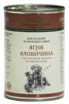 Корм вологий HUBERTUS GOLD для цуценят Ягня та яловичина,пастернак,кольрабі.ллян.олія 400 г 00-00002353 фото