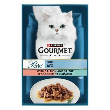 Gourmet Perle DUO влажный корм для кошек, с лососем и сайдой в подливке, 85 г 00-00003398 фото