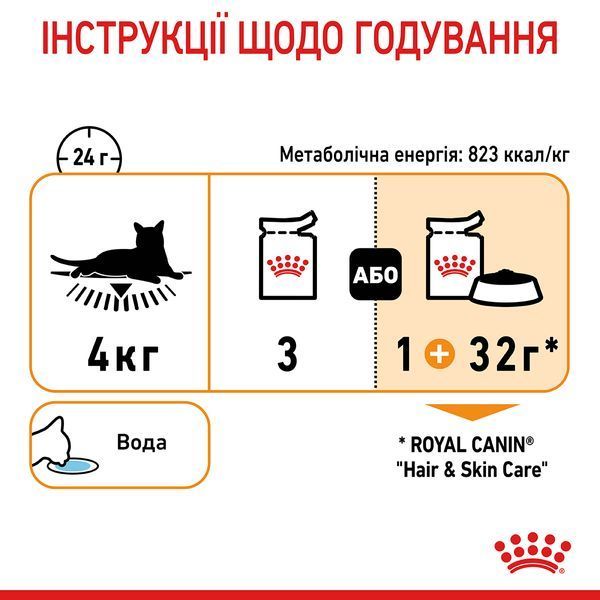 Влажный корм для взрослых кошек Royal Canin Hair & Skin Care в соусе для поддержания здоровья кожи и блеска шерсти, 85 г 00-00001656 фото