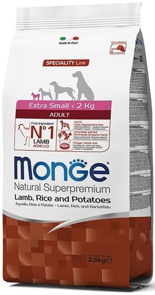 Сухой корм для взрослых собак маленьких пород Monge Dog Extrasmall Adult с ягненком, рисом и картошкой, 2,5 кг 00-00015874 фото