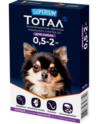 Таблетки для собак СУПЕРІУМ Тотал, антигельмінтні тотального спектру дії 0,5-2 кг 9121 фото