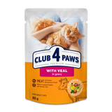 Вологий повнораціонний корм для дорослих котів Club 4 Paws (Клуб 4 лапи) Premium Plus з телятиною у ніжному соусі, 85 г 00-00003276 фото