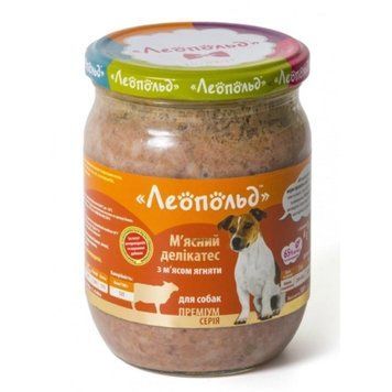 Корм вологий Леопольд для собак м'ясні делікатеси з ягням 500 г скло 00-00002916 фото