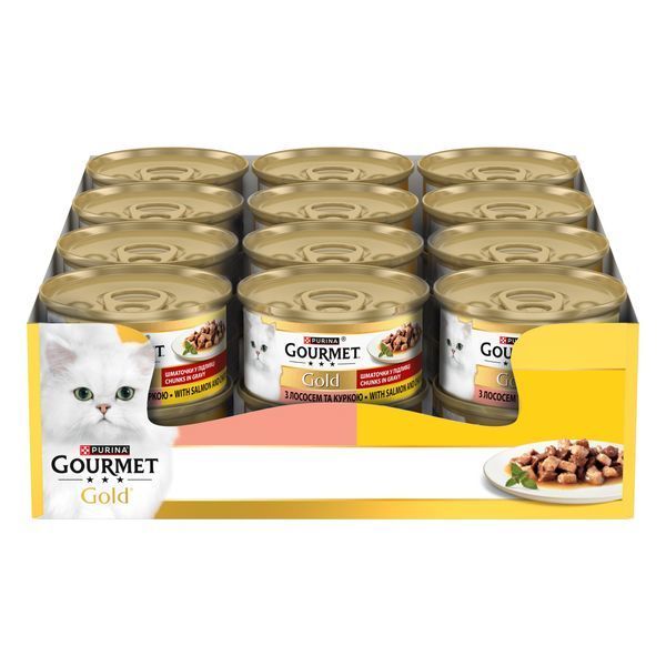 Вологий корм для дорослих котів Gourmet Gold Шматочки у підливці з лососем та куркою, 85 г 00-00000120 фото