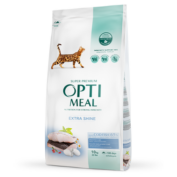 Optimeal Extra Shine сухой корм для кошек с треской, 10 кг 00-00017973 фото