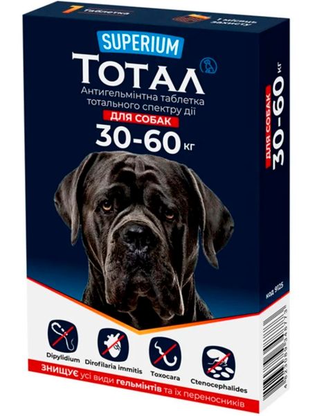 Таблетки для собак СУПЕРІУМ Тотал, антигельмінтні тотального спектру дії 30-60 кг 9125 фото