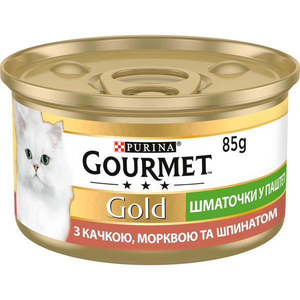 Вологий корм для котів Gourmet Gold зі шматочками качки, моркви та шпинату в паштеті, 85г 00-00000121 фото