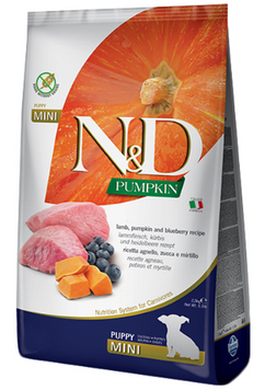 Farmina N&D Grain Free Mini сухий корм для цуценят малих порід, з ягням, гарбузом та чорницею, 800 г 00-00007594 фото