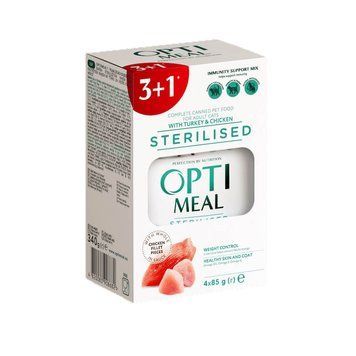 Optimeal Sterilised 3+1 набір вологого корму для стерилізованих котів, з індичкою та куркою, 340 г 00-00017049 фото