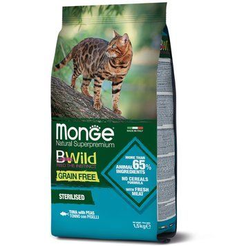 Корм сухой для кошек Monge Cat Bwild Grain Free Sterilised Тунец, 1,5 кг 00-00017937 фото