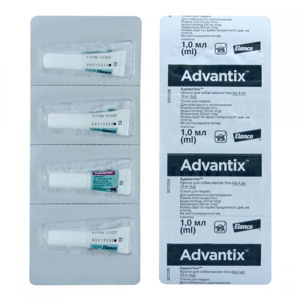 Краплі на холку Bayer Advantix (Адвантікс) для собак вагою 4&ndash;10 кг, 4 піпетки 00-00001639 фото