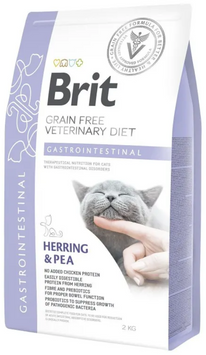 Brit Veterinary Diet Gastrointestinal &mdash; дієтичний сухий корм для котів для підтримки травлення та при розладах кишківника, оселедець та горох, 2 кг 00-00017898 фото