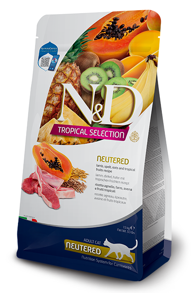 Farmina N&D Tropical Selection Neutered сухий корм для стерилізованих кішок, з ягням та тропічними фруктами, 300 г 00-00014662 фото