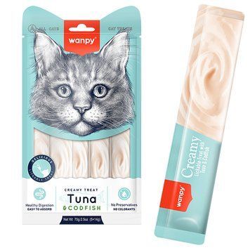 Лакомства кремовые для кошек Wanpy Creamy Lickable Treats Tuna & Codfishс тунцом и треской, 5 шт (70 г) 00-00006253 фото