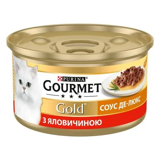 Вологий корм для котів Gourmet Gold Соус Де-люкс зі шматочками яловичини в соусі, 85г 00-00000131 фото