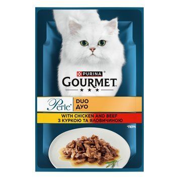 Gourmet Perle влажный корм для кошек, с курицей и говядиной в подливке, 85г 00-00000135 фото