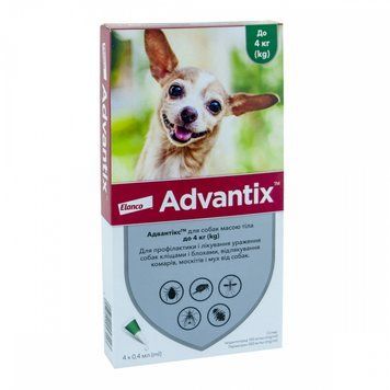 Краплі Bayer Advantix (Адвантікс) від бліх і кліщів для собак до 4 кг, 4 піпетки 00-00001675 фото