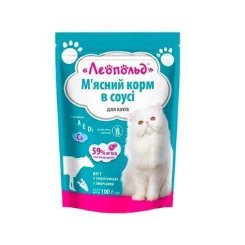 Корм вологий для котів Леопольд рагу з телятиною та овочами в соусі 100г 00-00002918 фото