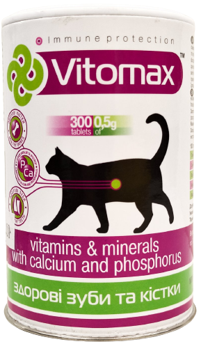 Вітаміни Vitomax для укріплення зубів та кісток для котів, 300 таб 200084 / 0084 фото