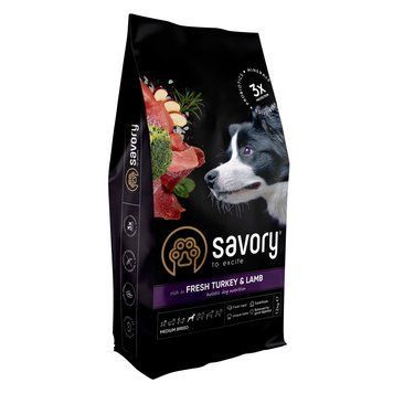 Сухий корм для дорослих собак середніх порід SAVORY Fresh Lamb & Turkey (зі свіжим ягням та індичкою), 12 кг 00-00018570 фото